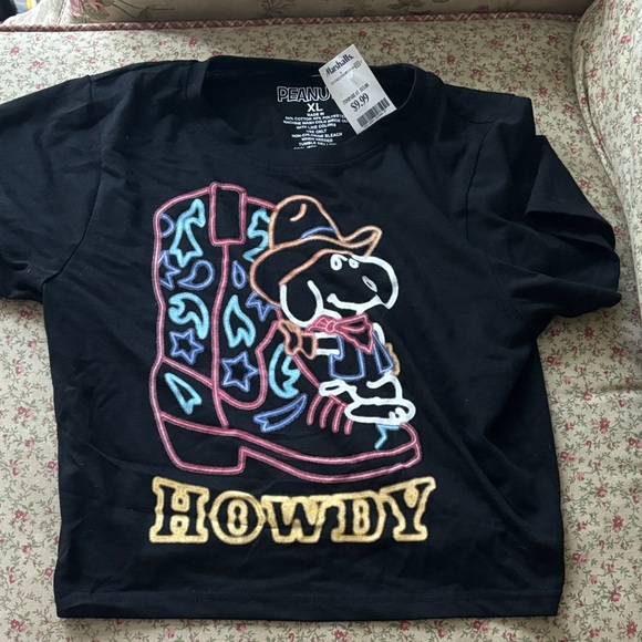 Peanuts Tops - Peanuts Black Tee with Multi-Color Neon Cowboy Snoopy